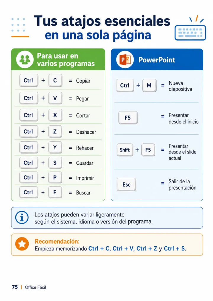 Página del material: atajos de teclado esenciales