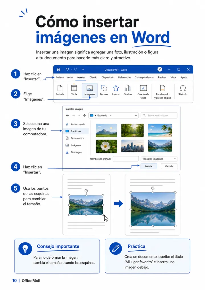 Página del material: cómo insertar imágenes en Word